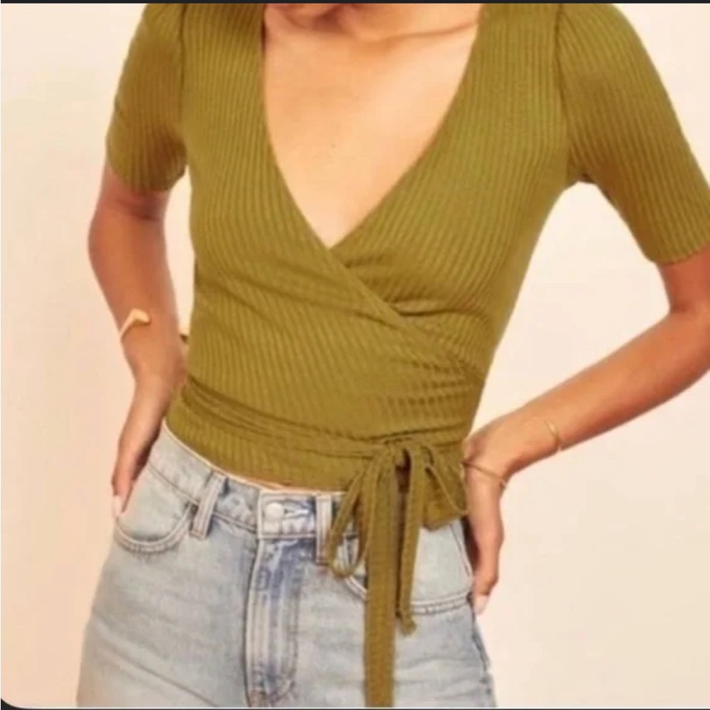 Reformation Jeans Ribbed Wrap Top